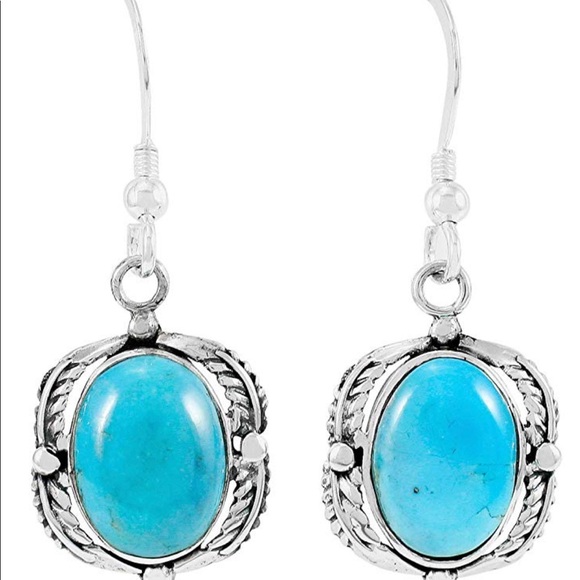 Genuine Turquoise Earrings 925 Sterling Silver - Picture 1 of 6
